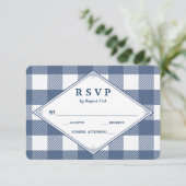 Homespun Gingham Wedding RSVP Card Karte (Stehend Vorderseite)