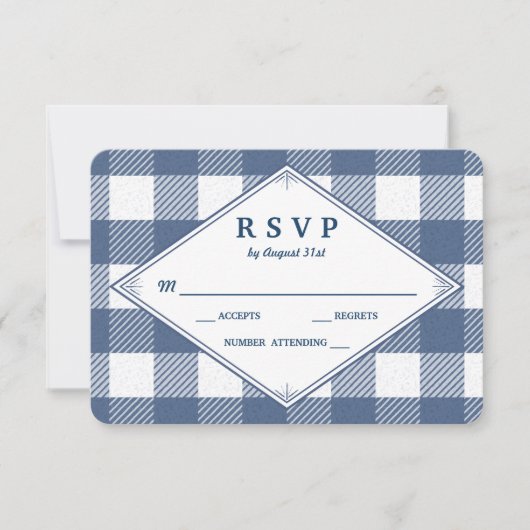 Homespun Gingham Wedding RSVP Card Karte (Vorderseite)