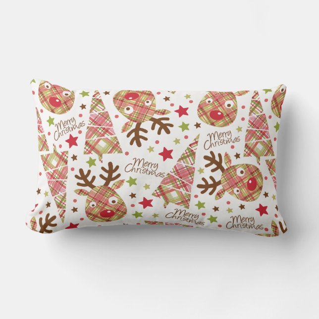 Homespun Patchwork Frohe Weihnachten Lendenkissen (Vorderseite)