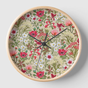 Homespun Red Herb Garden Pattern Uhr