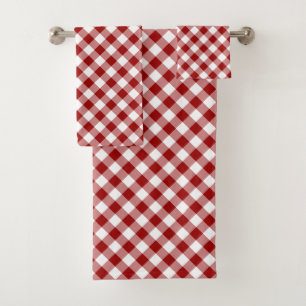 Homey Red & White Diagonal Buffalo Kariertes Handt Badhandtuch Set