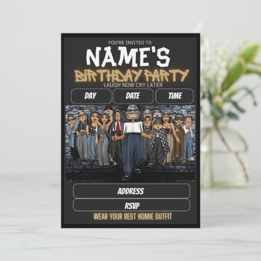Homies Birthday Invitation, 90s nostalgia Einladung (Stehend Vorderseite)