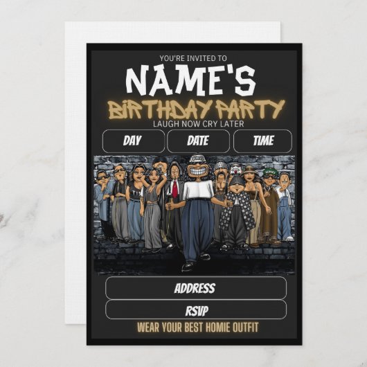 Homies Birthday Invitation, 90s nostalgia Einladung (Vorne/Hinten)