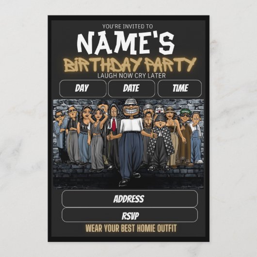 Homies Birthday Invitation, 90s nostalgia Einladung (Vorderseite)