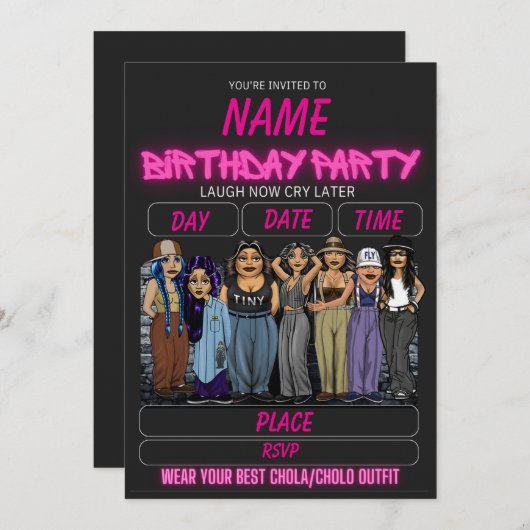Homies Birthday Invitation Chicana Birthday Einladung (Vorne/Hinten)