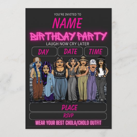 Homies Birthday Invitation Chicana Birthday Einladung (Vorderseite)