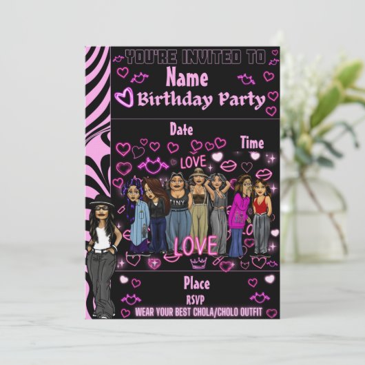 Homies Chicana Birthday Invitation Lil Homies Einladung (Stehend Vorderseite)