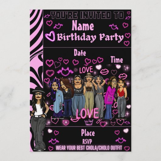Homies Chicana Birthday Invitation Lil Homies Einladung (Vorderseite)