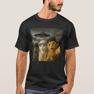 Homies Funny Cat Selfie UFO Hip Hop Rap Männer Fra T-Shirt