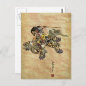 Hommage an Hokusai - Shoki Riding Shishi Lion Postkarte (Vorne/Hinten)