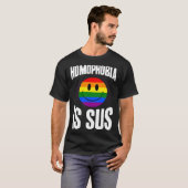 Homophobia Is Sus Smile Face Gay Pride Flag Aesthe T-Shirt (Vorne ganz)