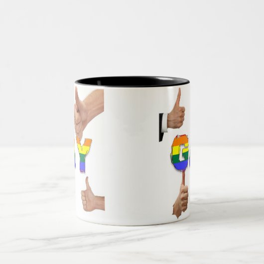 Homosexuelle Daumen oben Zweifarbige Tasse (Mittel)
