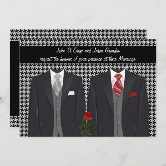 Homosexuelle Hochzeits-Einladung mit zwei Tuxedos Einladung (Vorne/Hinten)