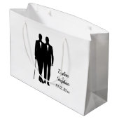 Homosexuelle Hochzeitsräume mit Namen und Datum Große Geschenktüte (Rückseite Schrägansicht)