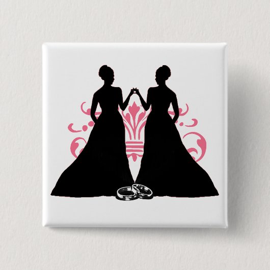 Homosexuelles Braut-Rosa-lesbische Hochzeit blühen Button (Vorderseite)