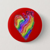 Homosexuelles lesbisches Regenbogen-Herz "Liebe " Button (Vorderseite)