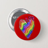 Homosexuelles lesbisches Regenbogen-Herz "Liebe " Button (Vorne & Hinten)