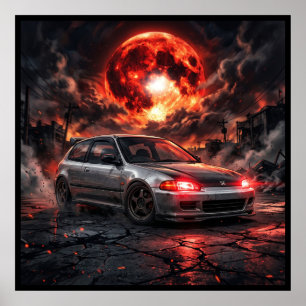 Honda Civic EG6 SiR ein Karmesinmond Poster