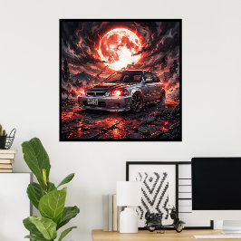 Honda Civic EK9 SiR an einem karmesinroten Mond Poster