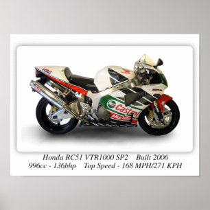 Honda RC51 VTR1000 SP2 Castrol Motorrad - A3 Poster
