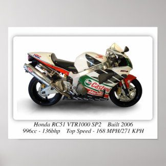 Honda RC51 VTR1000 SP2 Castrol Motorrad - A3 Poster