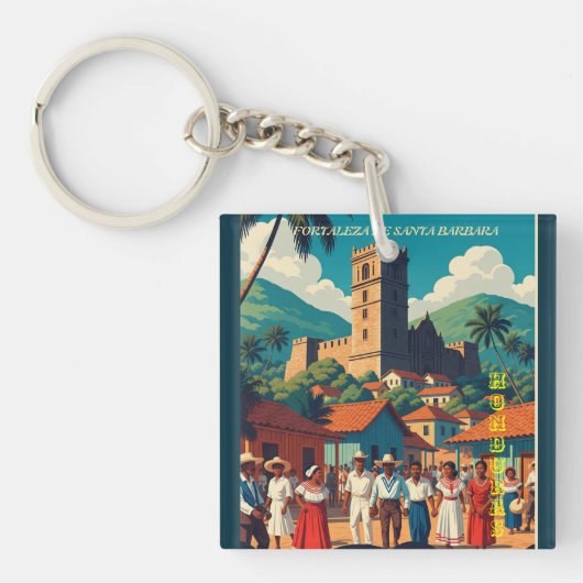Honduras Fortaleza de Santabarbara Retro poster Schlüsselanhänger (Vorderseite)