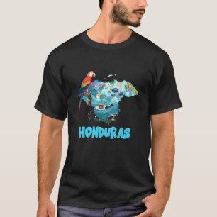 Honduras Karte Papagei Ozean Tier Wal Fisch Krabbe T-Shirt