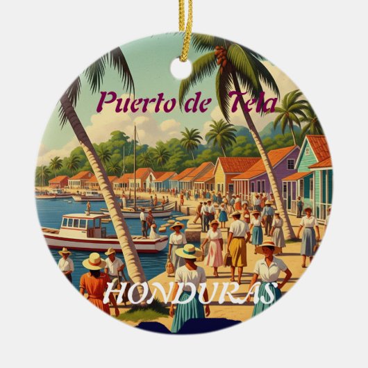  Honduras Puerto Tela Retro poster Keramik Ornament (Vorne)