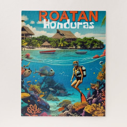 Honduras Roatan Travel Vintag Retro Poster Puzzle (Vertikal)