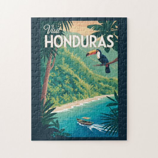 Honduras Toucan Illustration Travel Art Vintage Puzzle (Vertikal)