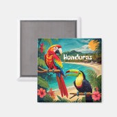 Honduras Travel Vintage Poster Macaw und Toucan Magnet (Vorderseite/Rückseite)