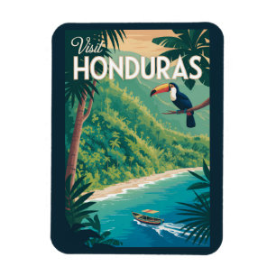 Honduras-Tukan-Illustration Reise Kunst Vintage Magnet