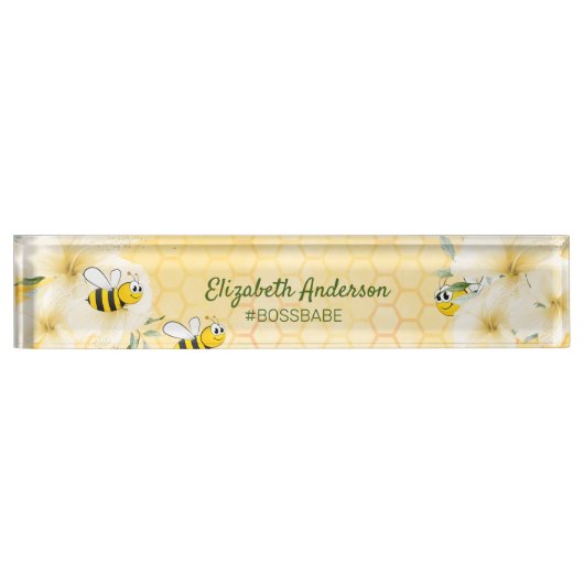 Honecomb glückliche Hummeln Blüten Boss Babe Spaß Namensplakette (Vorderseite)