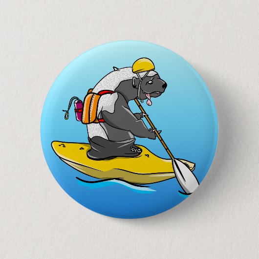 Honey Badger Canoeing in einem Fluss Button (Vorderseite)