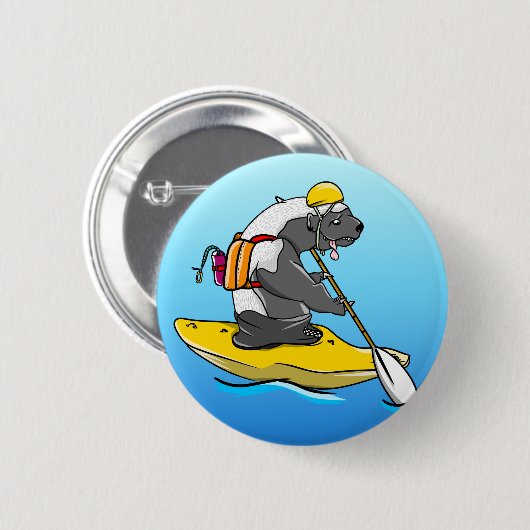 Honey Badger Canoeing in einem Fluss Button (Vorne & Hinten)
