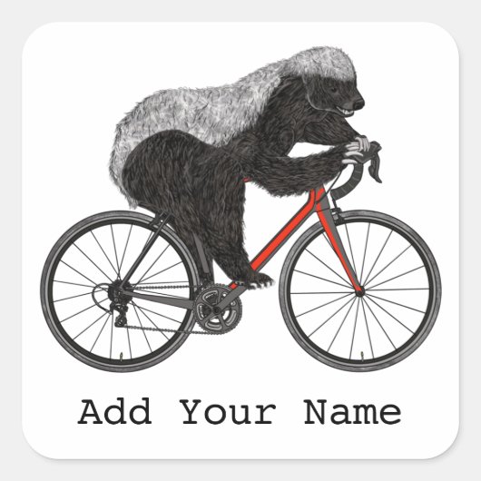 Honey Badger Cycling Funny Badass Cyclist Add Name Quadratischer Aufkleber (Vorderseite)