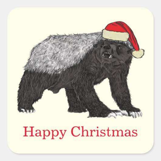 Honey Badger Funny Festive Badass Weihnachtsmotto Quadratischer Aufkleber (Vorderseite)