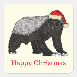 Honey Badger Funny Festive Badass Weihnachtsmotto Quadratischer Aufkleber
