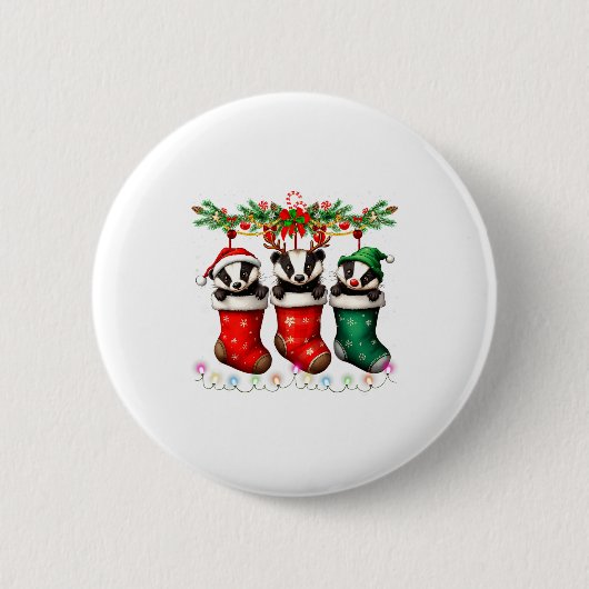 Honey Badger In Christmas Socks Lights Honey Badge Button (Vorderseite)