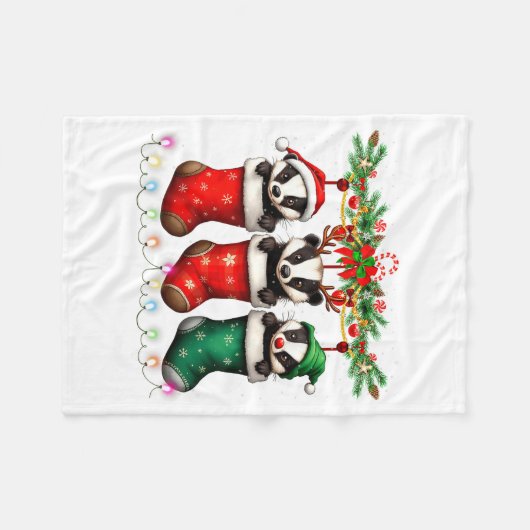 Honey Badger In Christmas Socks Lights Honey Badge Fleecedecke (Vorderseite (Horizontal))