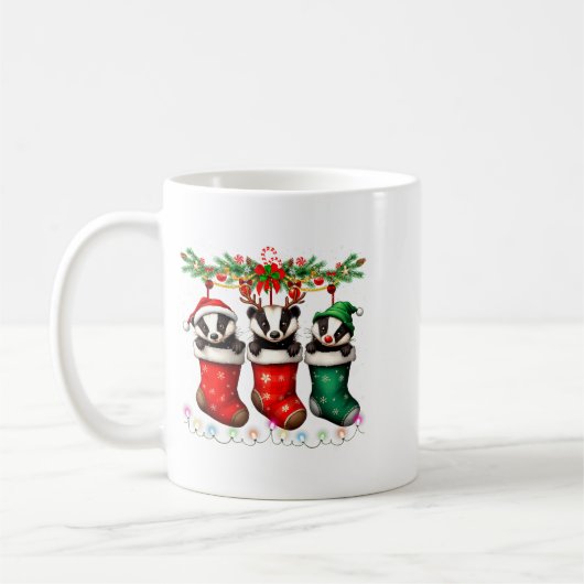 Honey Badger In Christmas Socks Lights Honey Badge Kaffeetasse (Links)