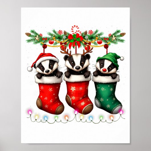 Honey Badger In Christmas Socks Lights Honey Badge Poster (Vorne)
