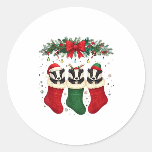 Honey Badger In Christmas Socks Lights Honey Badge Runder Aufkleber (Vorderseite)