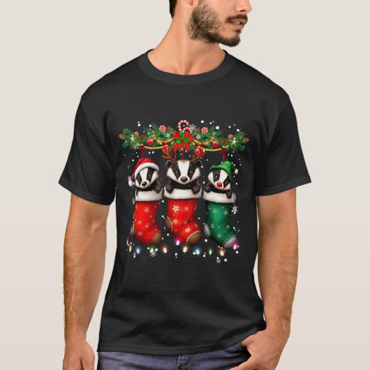 Honey Badger In Christmas Socks Lights Honey Badge T-Shirt (Vorderseite)