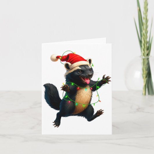 Honey Badger Tree Xmas Lights Santa Honey Badger C Karte (Vorderseite)