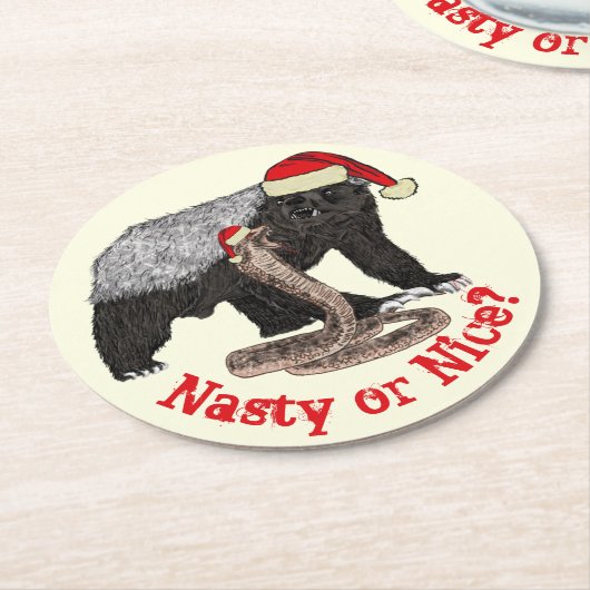 Honey Badger und Snake Funny Santa Quote Runder Pappuntersetzer (Angewinkelt)