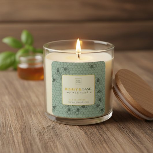 Honey & Basil Personalized Soy Wax Candle Label Quadratischer Aufkleber