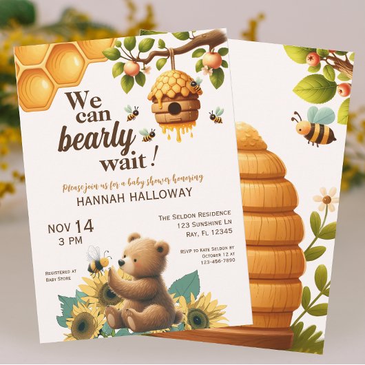 Honey Bear and Bee Bee Bee Bearly Wait Baby Dusche Einladung