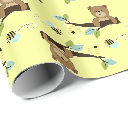Honey Bear and Bee Wrapping Paper Geschenkpapier (Rolleneckpunkt)
