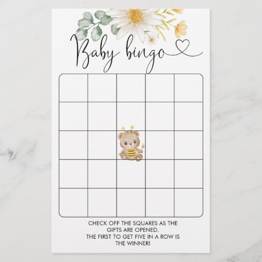 Honey Bear Baby Shower Bingo Game (Vorderseite)